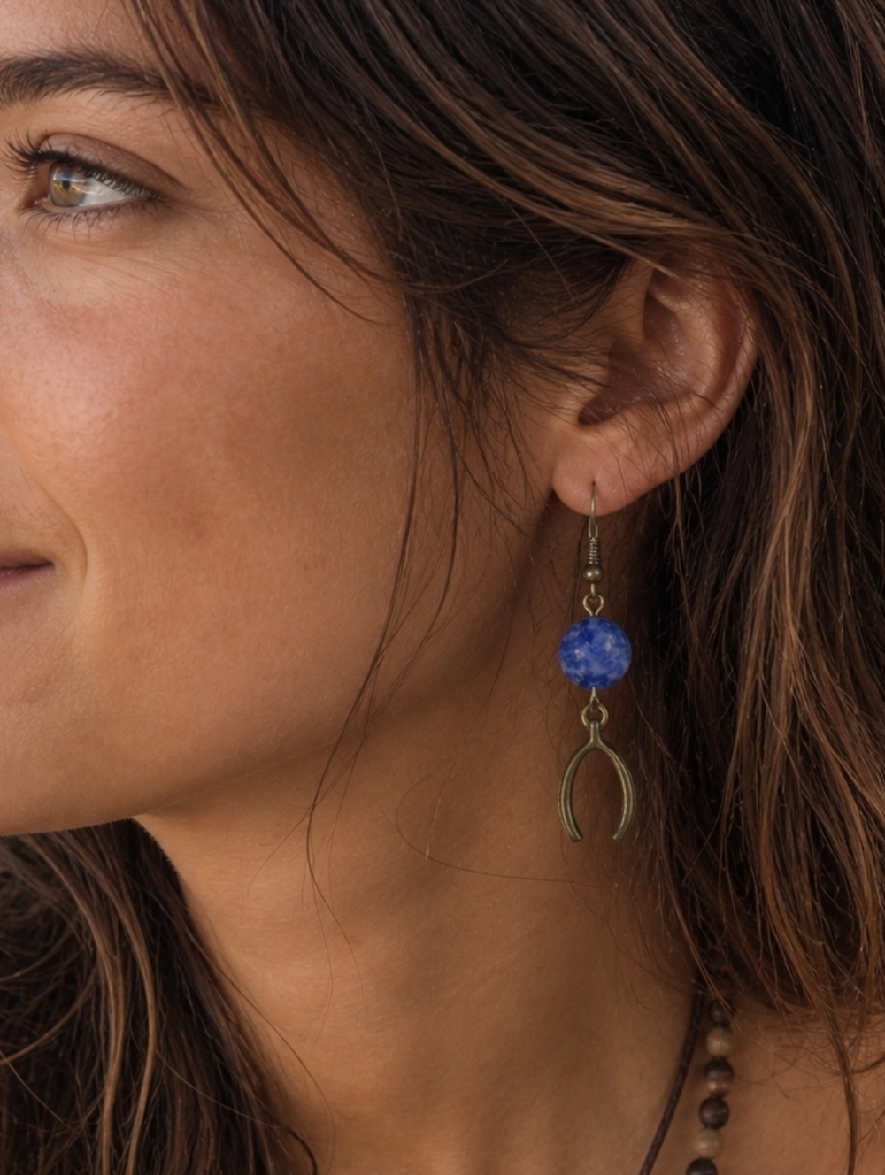 Handmade Quartz & Wish Bone Bohemian Boho Bronze Earrings
